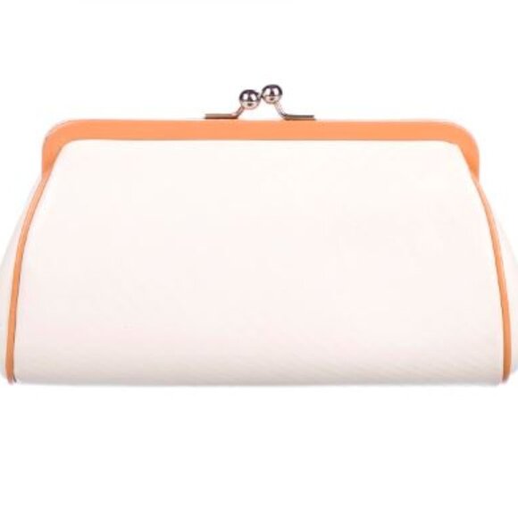MARK CROSS Leather Clutch Bag; White with Tan Trim, Vintage 1980s with Dust Bag